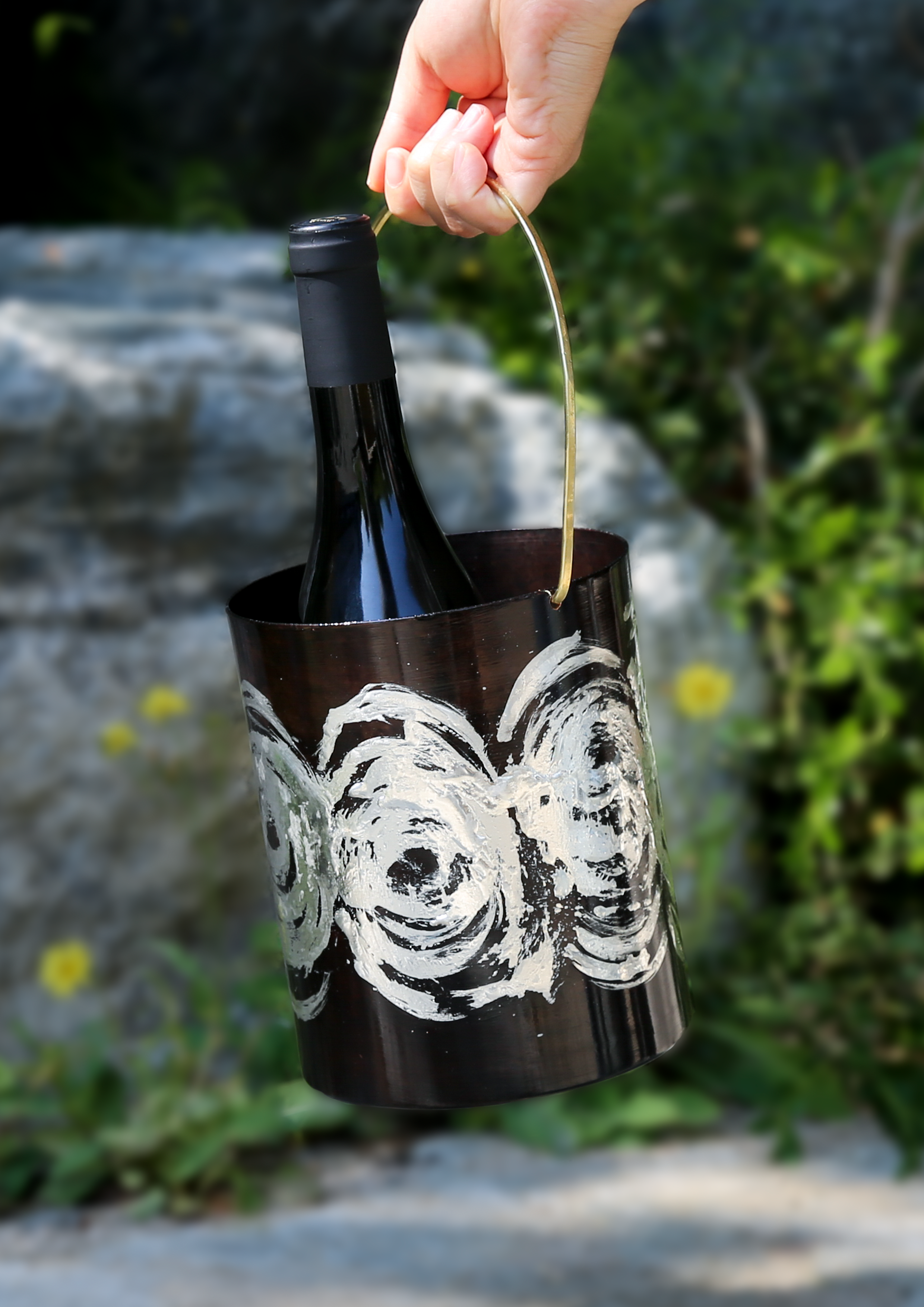 Black Wave Wine Bucket - Dot pattern